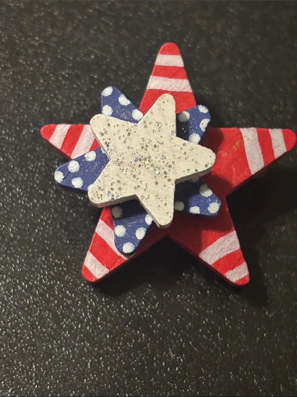 Patriotic Red, White & Blue Star Layered Brooch